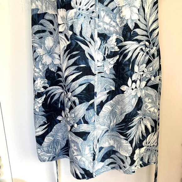 H & M LOGG NAVY BLUE TROPICAL PRINT LINEN BLEND DRESS SIZE LARGE - Picture 5 of 11